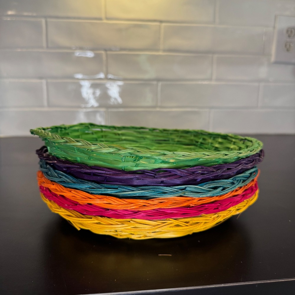 Woven Wicker Paper Plate Holders Set of 6 Multicolor 10in Boho Picnic Decor